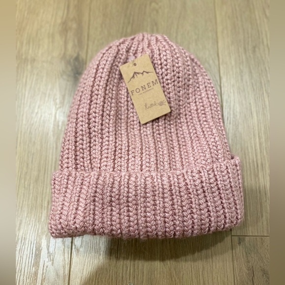 Fonem Pink Knitted Beanie with Ribbed Design and Wide Brim with scarf - Picture 1 of 5